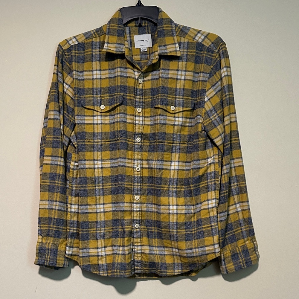 American Eagle Outfitters Yellow and Gray Plaid Shirt